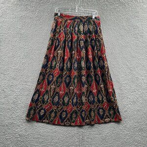 Worthington Womens Flare‎ Skirt 12T Tall Brown Red Geometric Wrap Button Closure